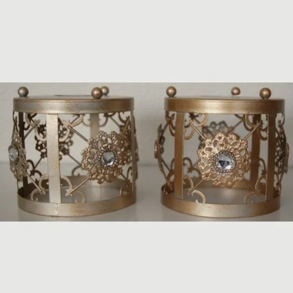 Pier 1, NEW Set of 2 Rustic Gold Candle Holders, 4.25"Dia Base - Picture 2 of 6